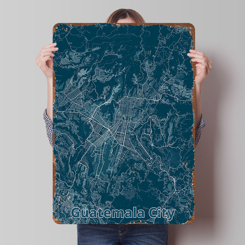 Custom Map Poster - Guatemala-Stadtplan Blechposter Maßgefertigte Wandkunst Retro Vintage