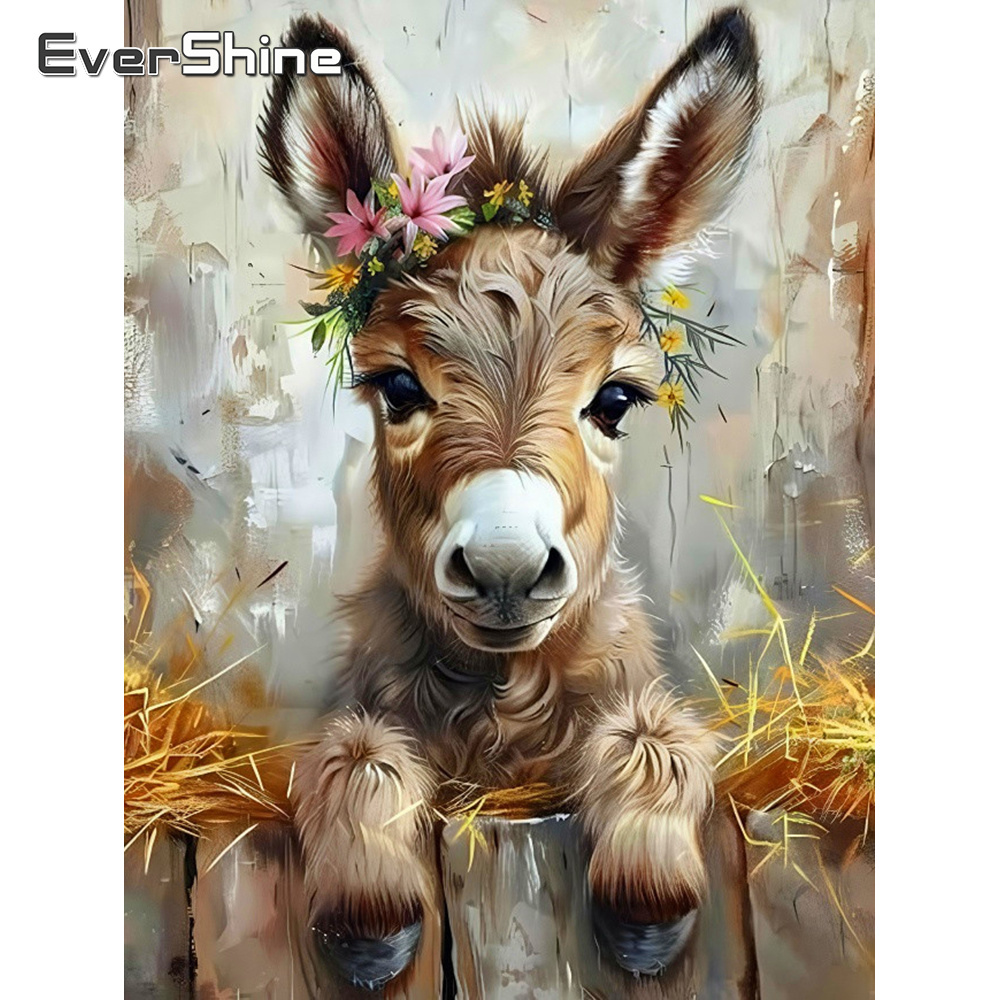 Photo Mosaic Print - Evershine Vollquadratisches, rundes Diamantgemälde, Esel, Tierbild,