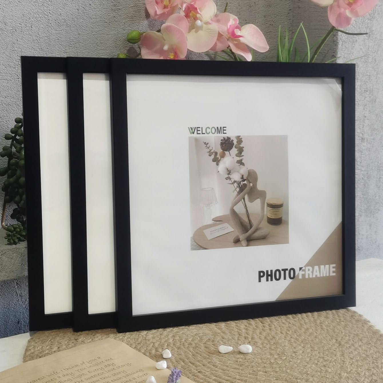 Engraved Wood Frame - 3 Stück quadratische Holz-Fotorahmen zum Aufhängen