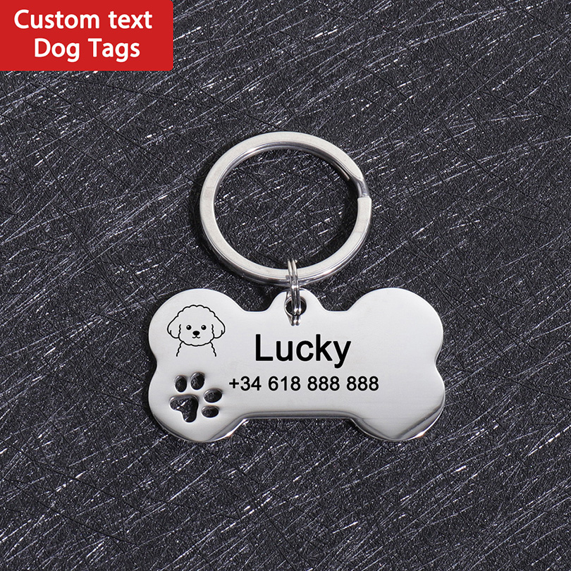 Pet Portrait Custom - Personalisierte Hundemarken mit individuellem Text, Knochenförmiges