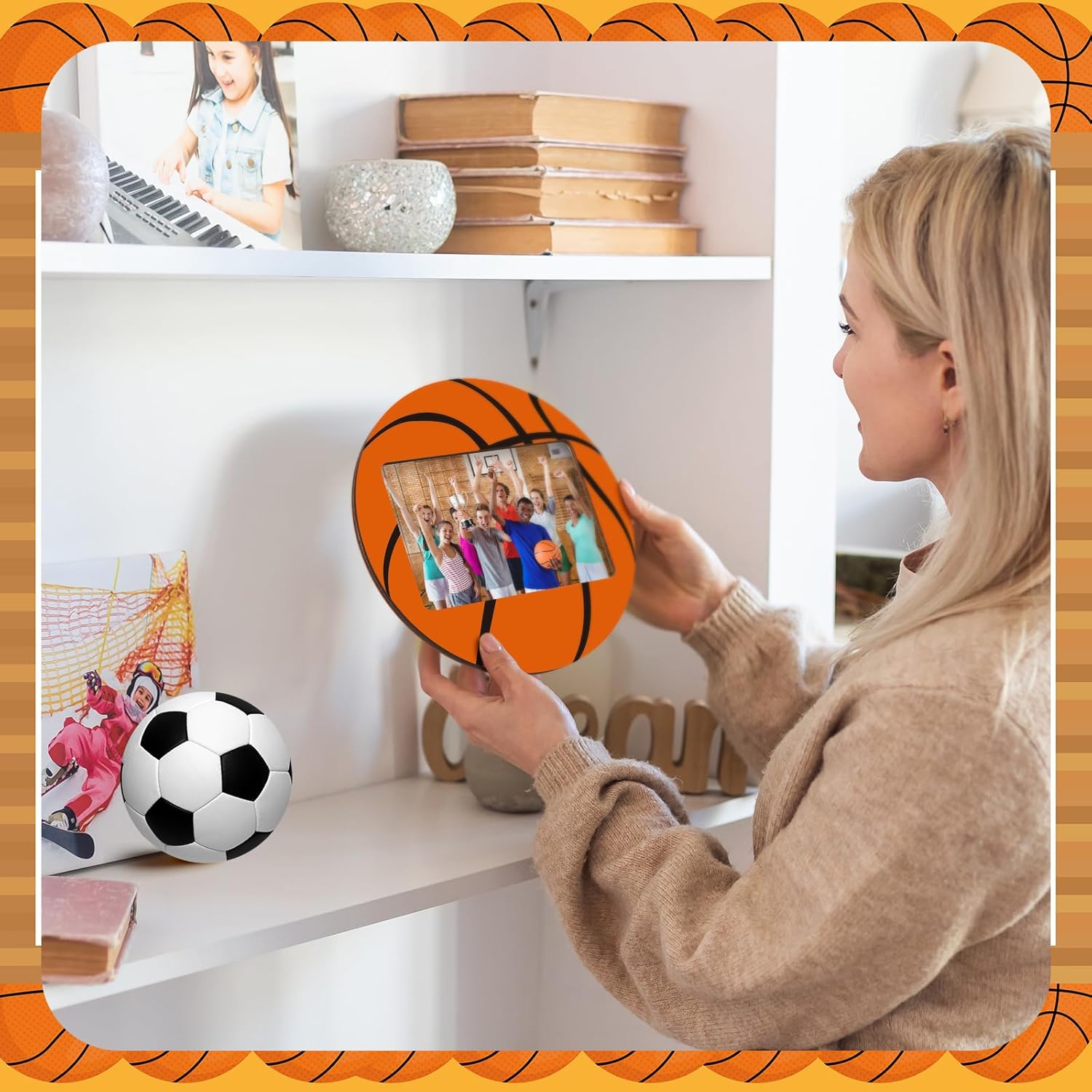 Engraved Wood Frame - 1/2/3/4 Stück Holz-Bilderrahmen mit Basketball-Motiv, Sport-Fotohalter