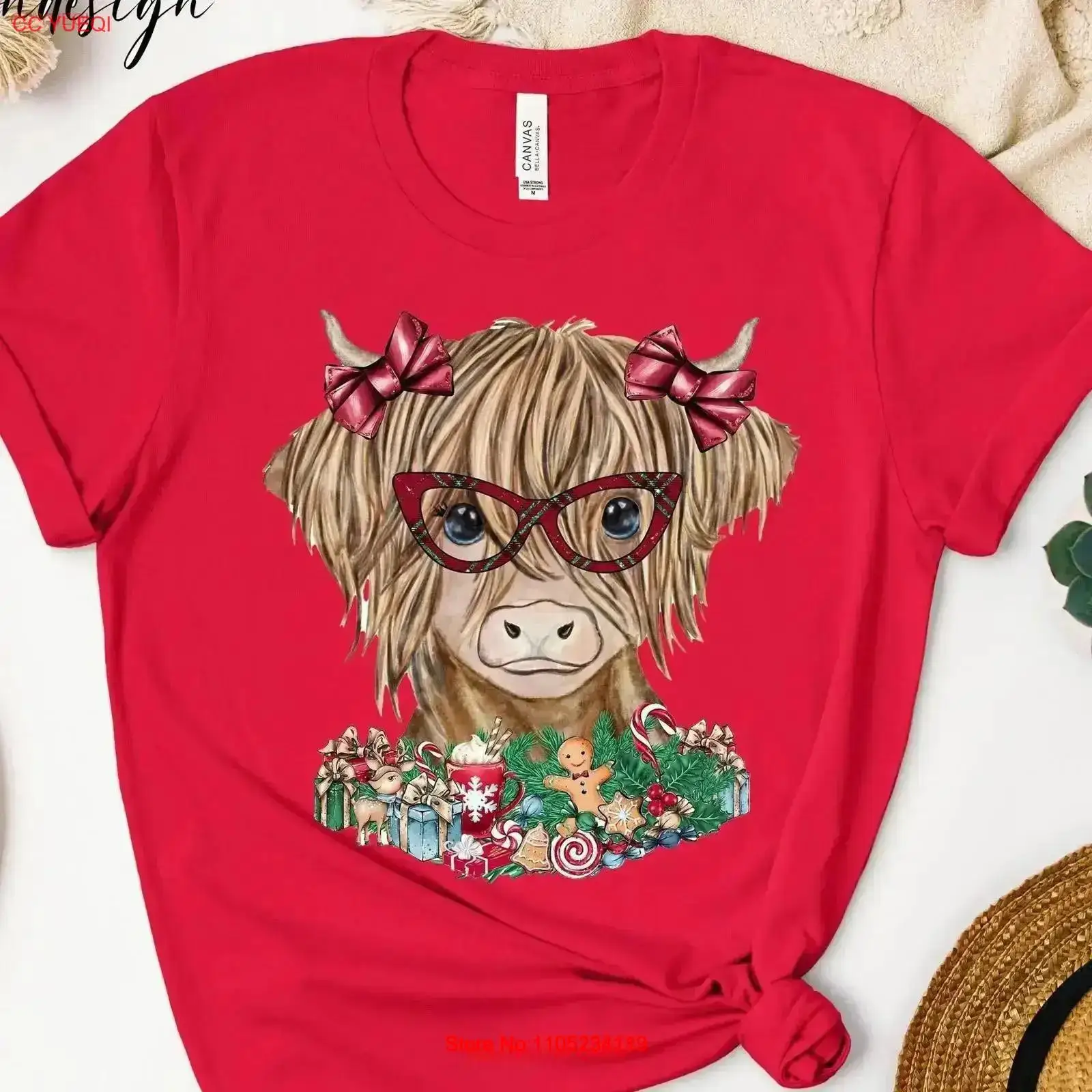 Family Tree Print - Weihnachten Highland Cow T-Shirt Frohe lustige